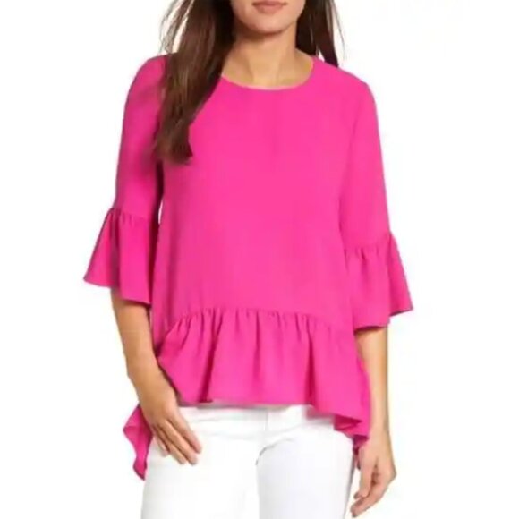 Gibson Ruffled Handkerchief Hem Top, L - Picture 1 of 5